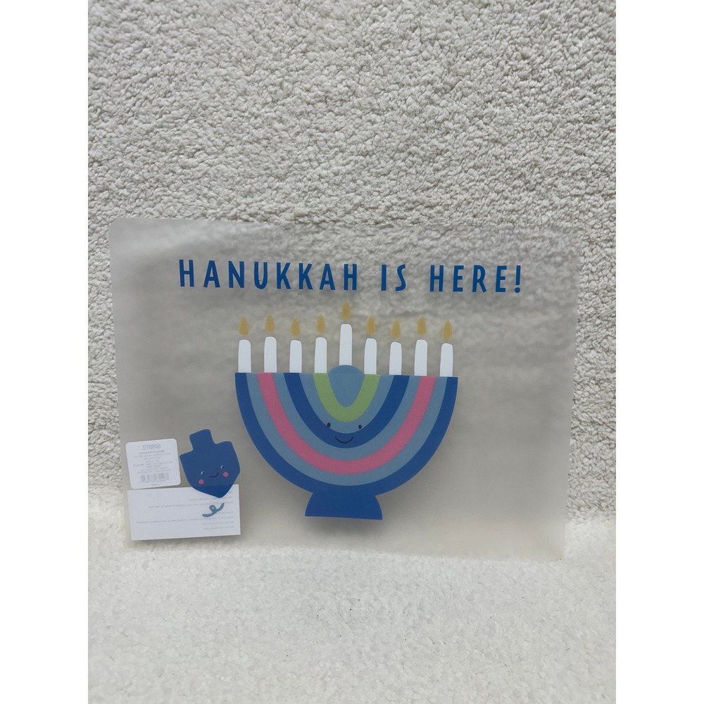 Spritz Menorah Placemats Hanukkah Is Here Blue Dreidel Holiday Decor Set of 4